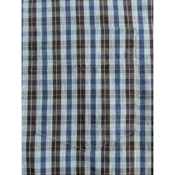 Tie Bar Trim Fit Blue Brown Plaid Button-Down Shirt Mens Small long Sleeve NWT - Picture 7 of 13